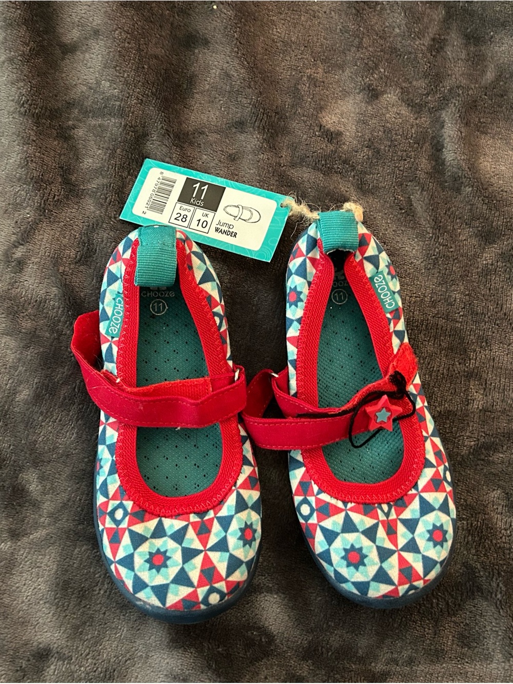 Chooze Kids Red & Teal Geometric Mary Jane Slippers
